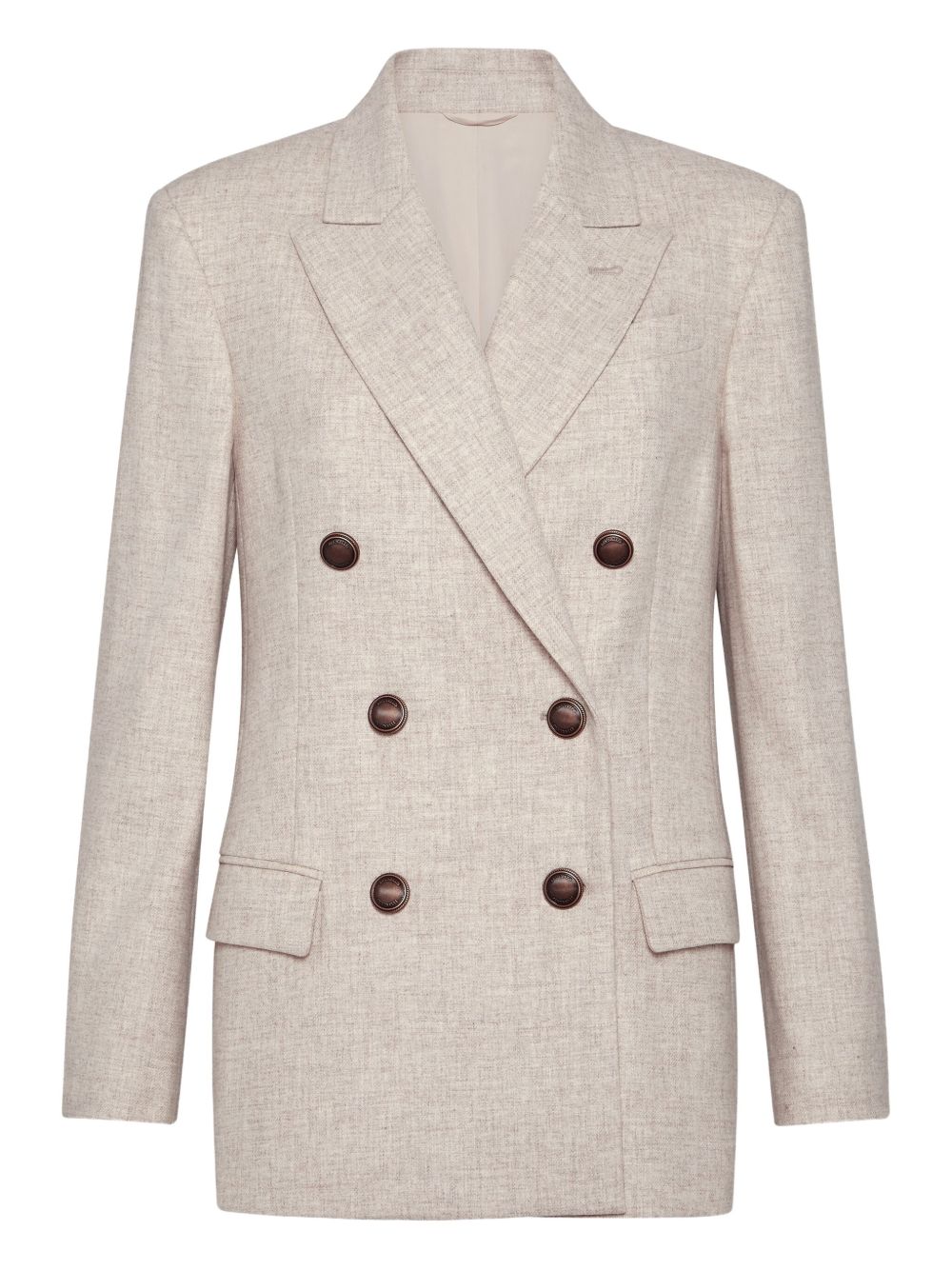 Brunello Cucinelli Double-Breasted Virgin Wool and Cashmere Jacket Beige