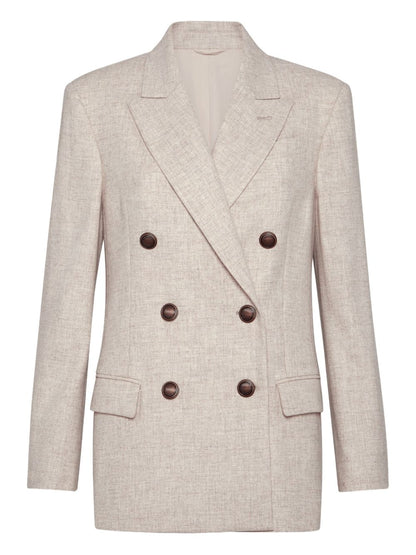 Brunello Cucinelli Double-Breasted Virgin Wool and Cashmere Jacket Beige