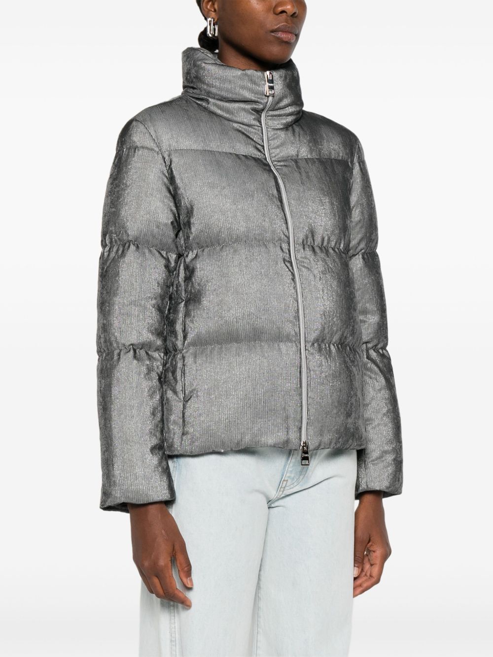 HERNO Quilted Velvet Short Down Jacket Light Grey
