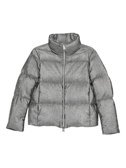 HERNO Quilted Velvet Short Down Jacket Light Grey