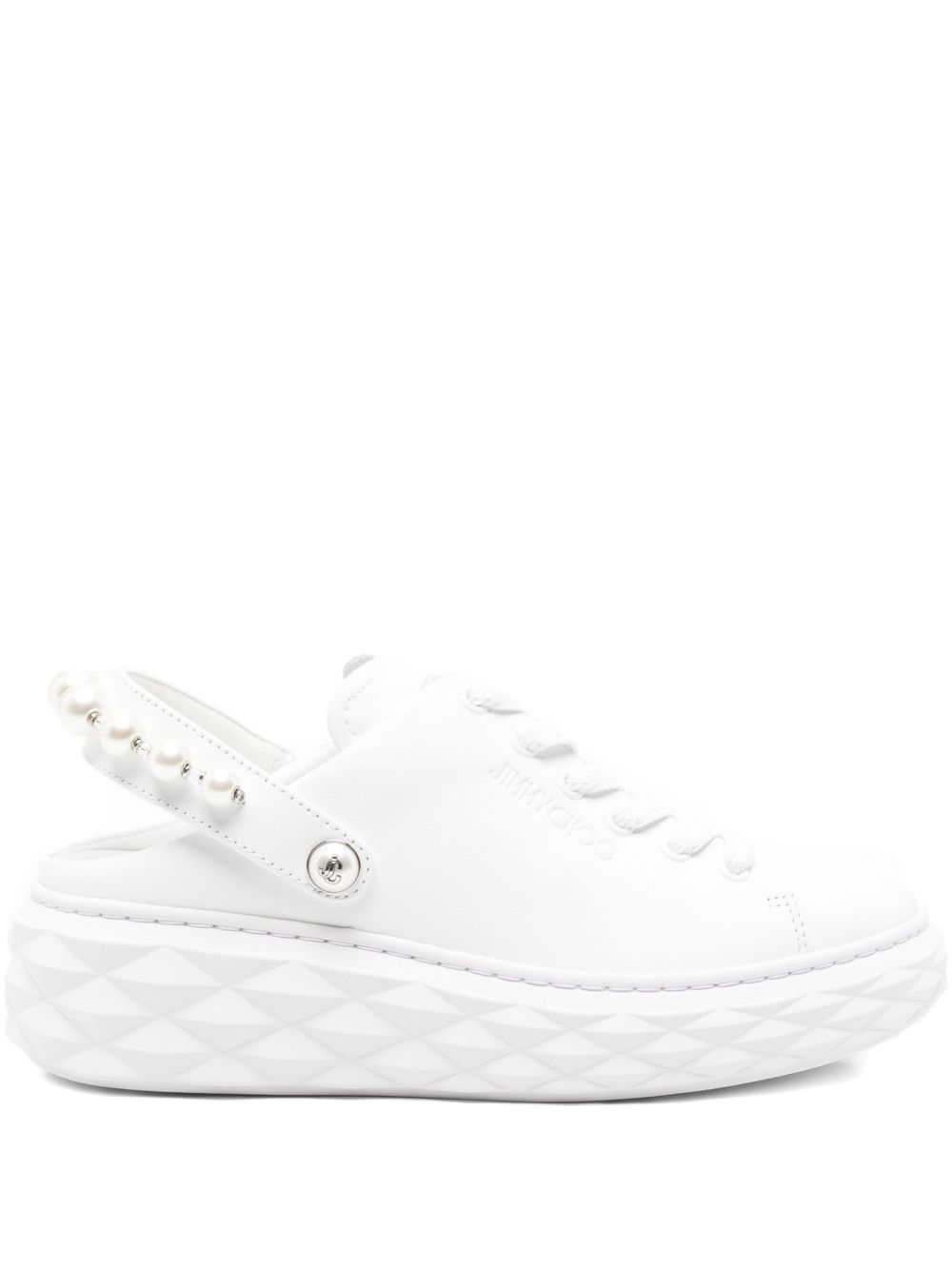 Jimmy Choo Diamond Maxi Pearl Slingback Leather Sandals White