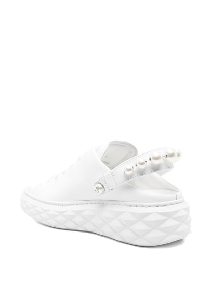 Jimmy Choo Diamond Maxi Pearl Slingback Leather Sandals White