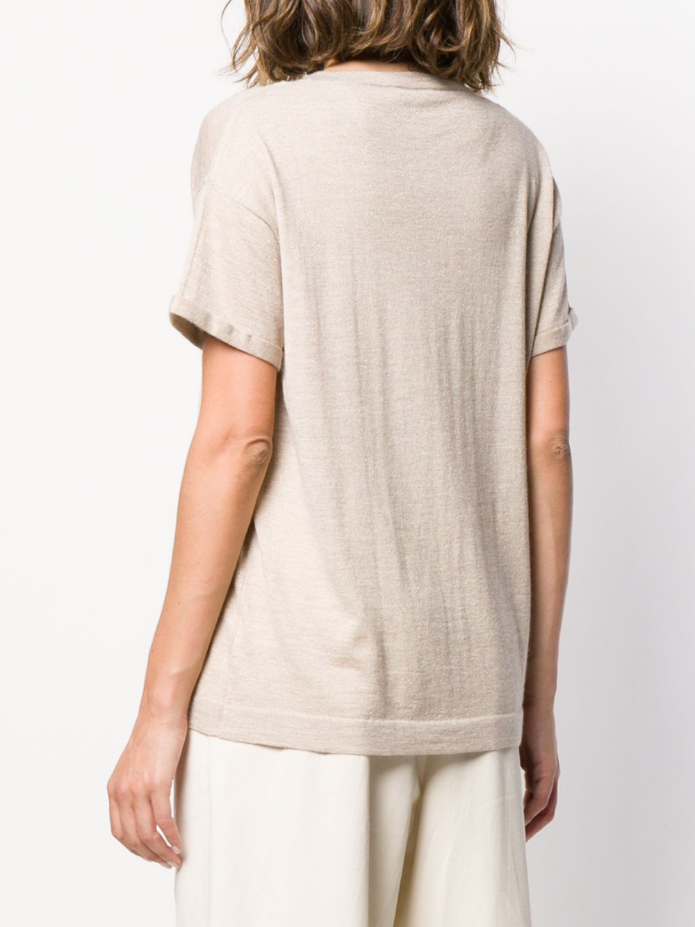 Brunello Cucinelli Knitted Cashmere-Silk Boat Neck Top Beige