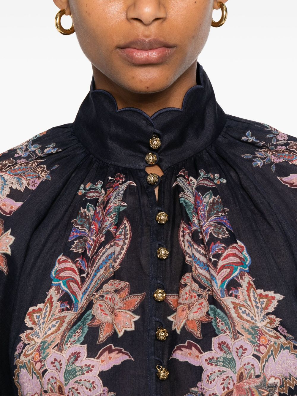 Zimmermann Rhiannon Billow Paisley-Print Ramie Blouse Blue