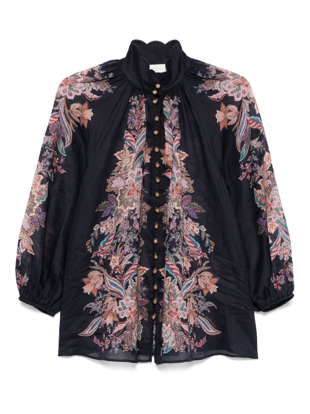 Zimmermann Rhiannon Billow Paisley-Print Ramie Blouse Blue
