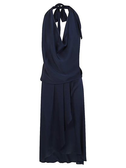 Silk95Five Backless Silk Mini Dress Blue