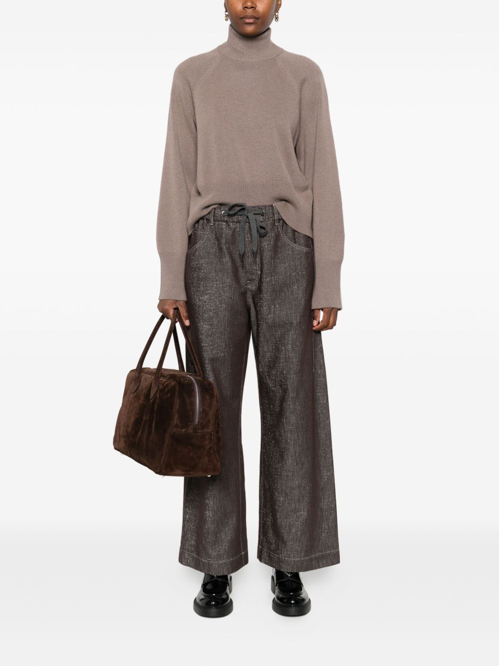 Brunello Cucinelli High-Neck Ribbed Cashmere Sweater Dove Grey