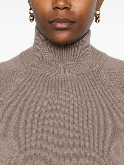 Brunello Cucinelli High-Neck Ribbed Cashmere Sweater Dove Grey
