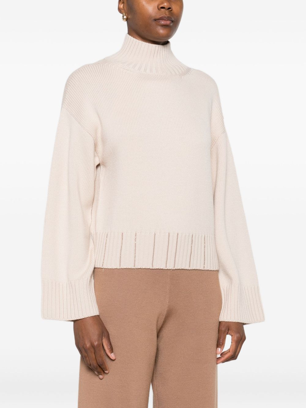 Fabiana Filippi Powder Virgin Wool Ribbed High-Neck Sweater Powder