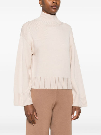 Fabiana Filippi Powder Virgin Wool Ribbed High-Neck Sweater Powder