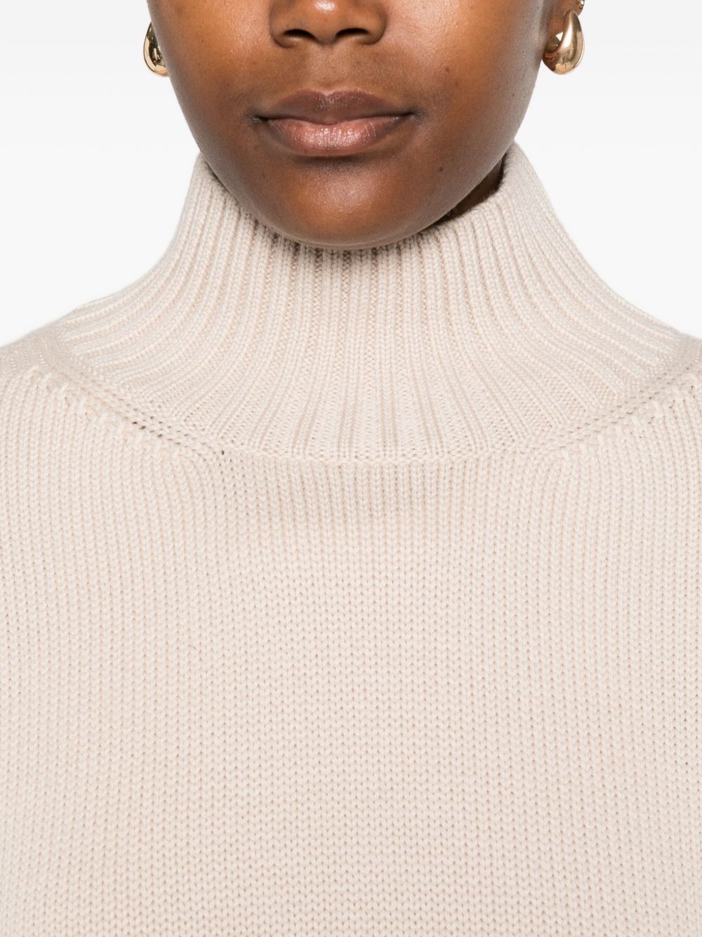 Fabiana Filippi Powder Virgin Wool Ribbed High-Neck Sweater Powder