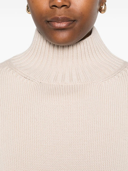 Fabiana Filippi Powder Virgin Wool Ribbed High-Neck Sweater Powder