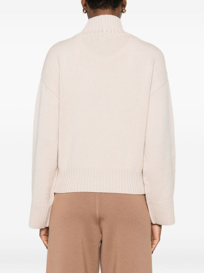 Fabiana Filippi Powder Virgin Wool Ribbed High-Neck Sweater Powder