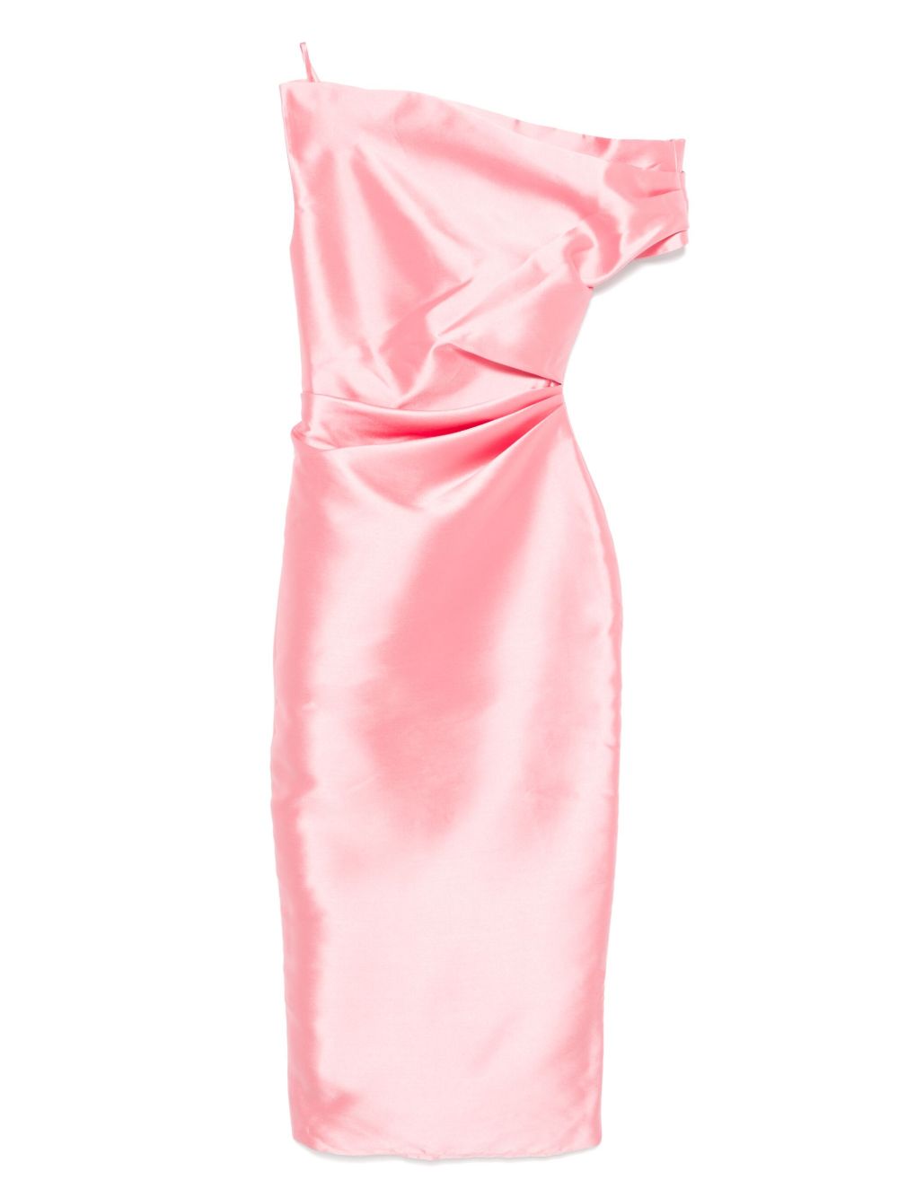 Solace London Ellison One-Shoulder Ruched Midi Dress Pink