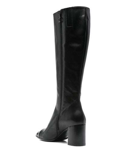 Carel Paris Sunrise Black Calf Leather Mid-Heel Boots Black