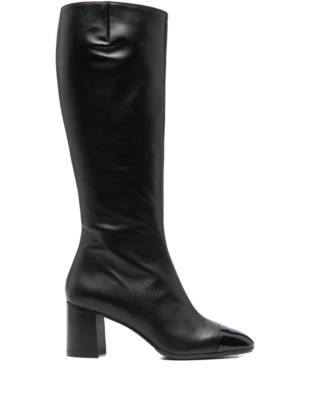 Carel Paris Sunrise Black Calf Leather Mid-Heel Boots Black