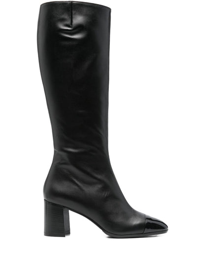 Carel Paris Sunrise Black Calf Leather Mid-Heel Boots Black
