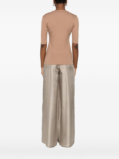 Fabiana Filippi Embellished Cotton-Blend Short Sleeve Top Camel camel