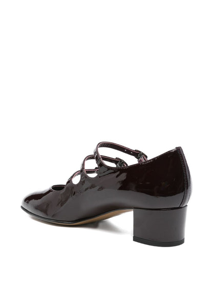 Carel Paris Patent Leather Triple Buckle Block-Heel Mary Jane Pumps Brown