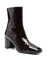 Carel Paris Patent Leather Cap-Toe Block Heel Ankle Boots Brown