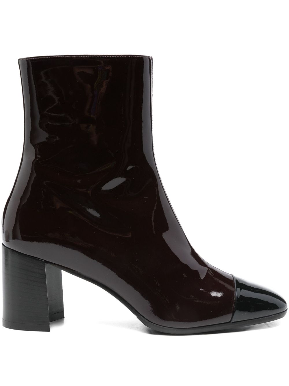 Carel Paris Patent Leather Cap-Toe Block Heel Ankle Boots Brown