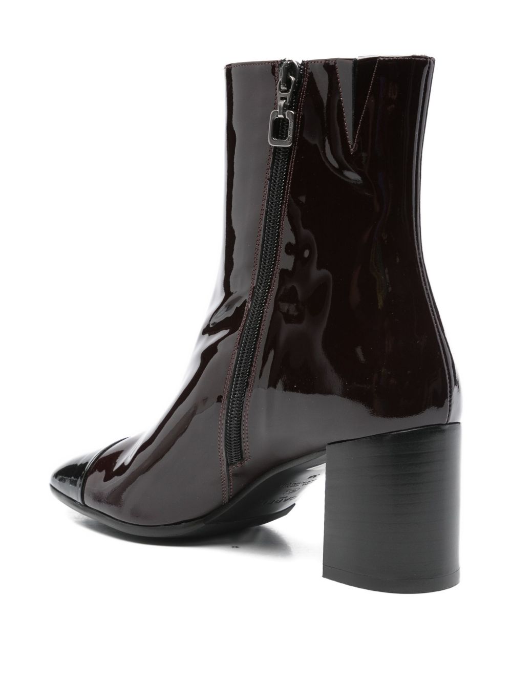 Carel Paris Patent Leather Cap-Toe Block Heel Ankle Boots Brown