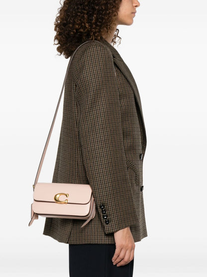 Coach Zoe Grained Leather Flap Shoulder Bag Beige