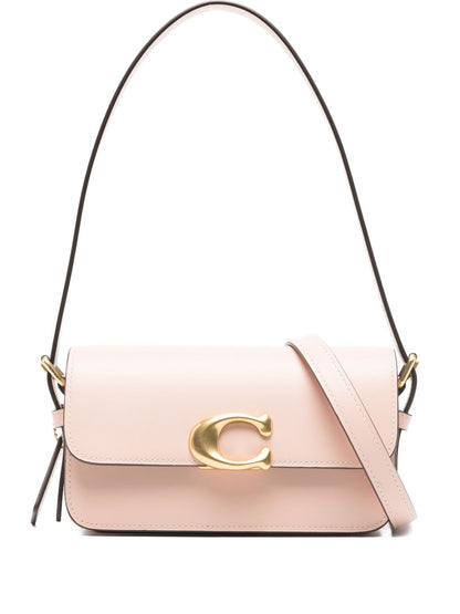 Coach Zoe Grained Leather Flap Shoulder Bag Beige