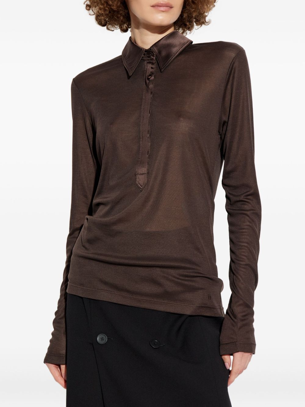 Tom Ford Silk Polo Shirt with Mother of Pearl Buttons Brown