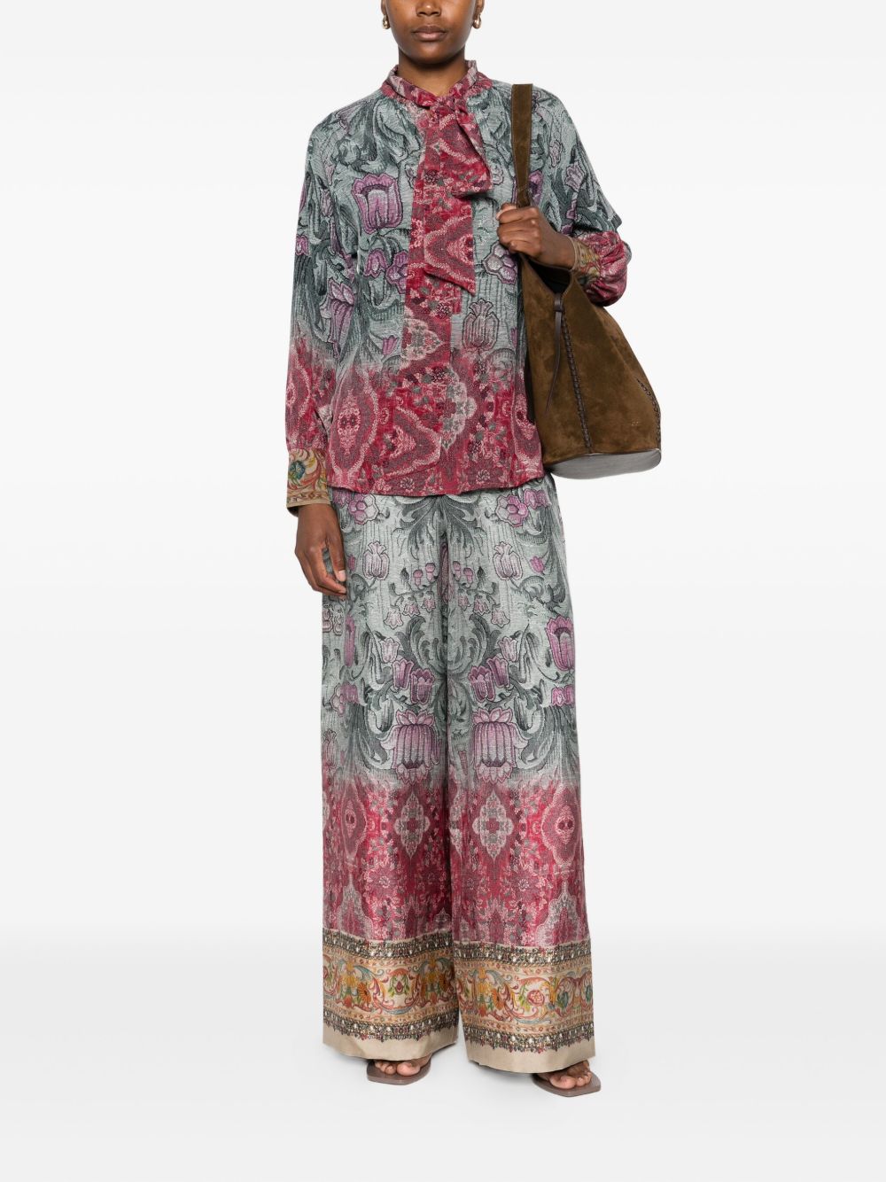 Pierre Louis Mascia Floral Pussy-Bow Silk Shirt Multicolour