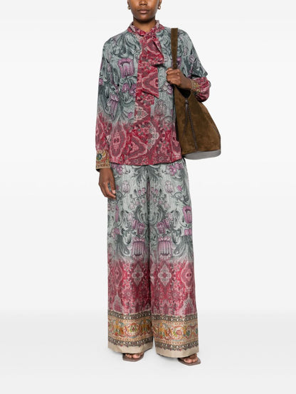 Pierre Louis Mascia Floral Pussy-Bow Silk Shirt Multicolour