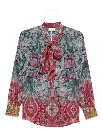 Pierre Louis Mascia Floral Pussy-Bow Silk Shirt Multicolour