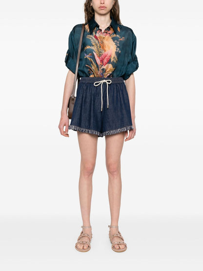 Zimmermann Ascension Printed Silk Shirt Blue