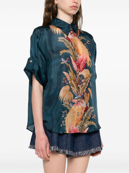 Zimmermann Ascension Printed Silk Shirt Blue