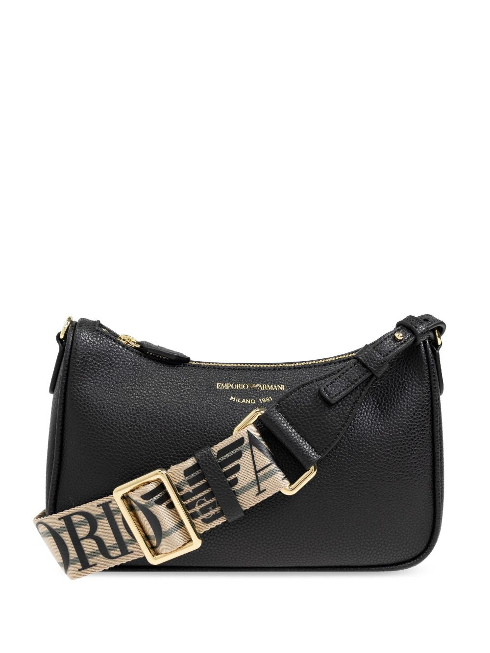 Emporio Armani Pebbled Faux Leather Baguette Shoulder Bag Black