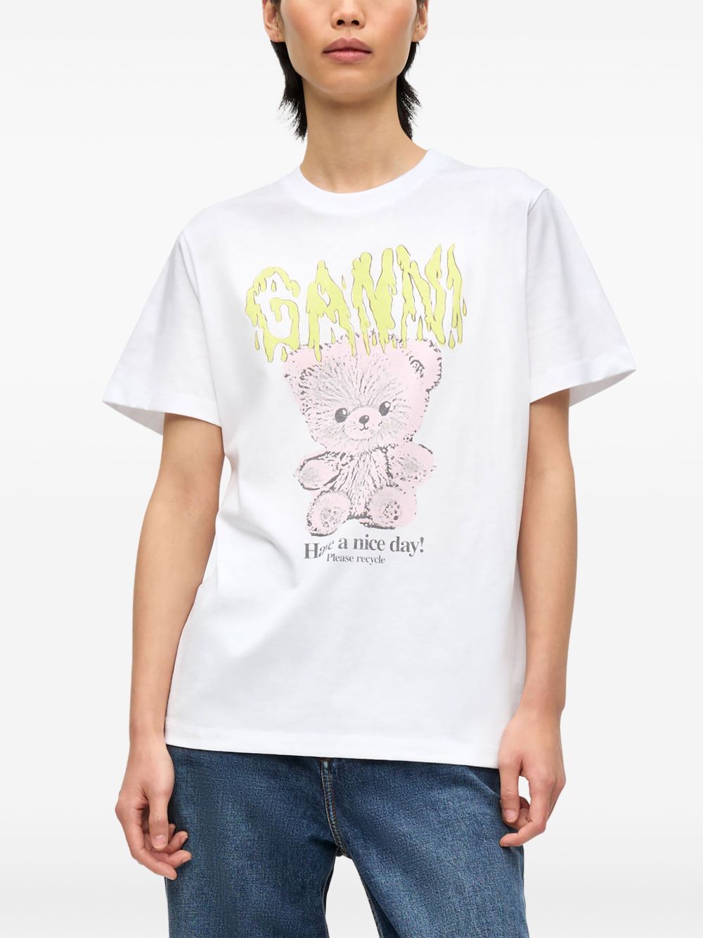 Ganni Organic Cotton Teddy Crew-Neck T-shirt White