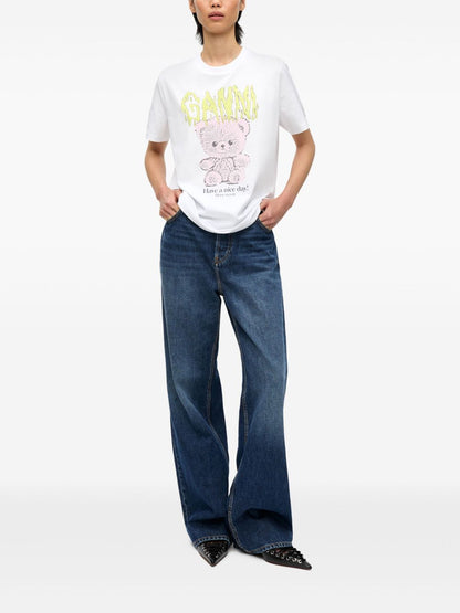 Ganni Organic Cotton Teddy Crew-Neck T-shirt White