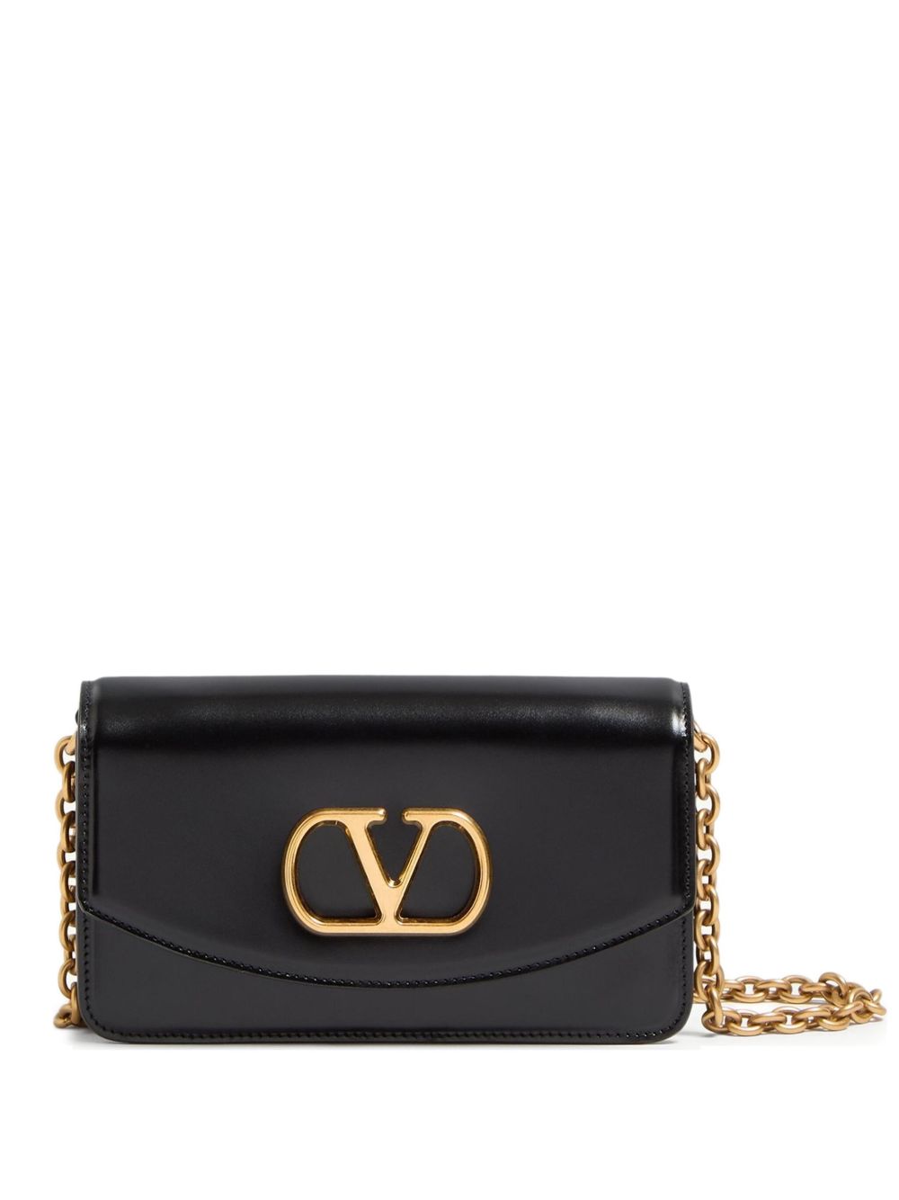 Valentino Garavani VLogo Metallic Leather Clutch Bag Black Black