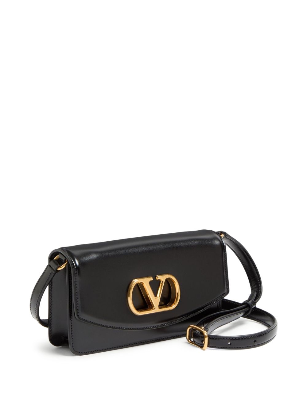 Valentino Garavani VLogo Metallic Leather Clutch Bag Black Black