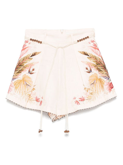 Zimmermann Ascension Linen Printed Shorts Beige