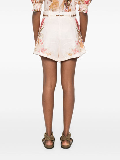 Zimmermann Ascension Linen Printed Shorts Beige