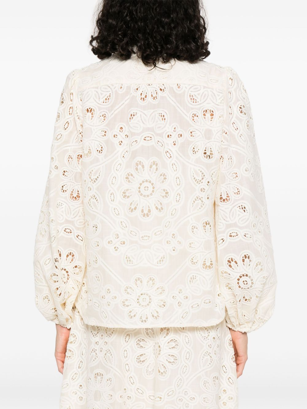Zimmermann Rhiannon Embroidered Floral Cut-Out Ivory Blouse Ivory