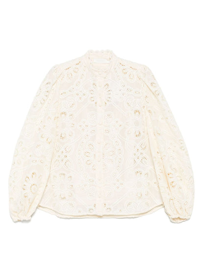 Zimmermann Rhiannon Embroidered Floral Cut-Out Ivory Blouse Ivory