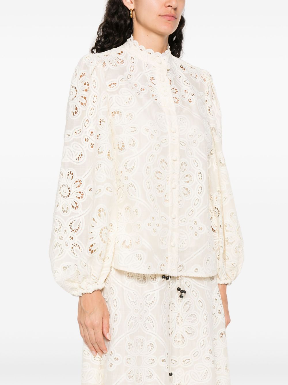 Zimmermann Rhiannon Embroidered Floral Cut-Out Ivory Blouse Ivory