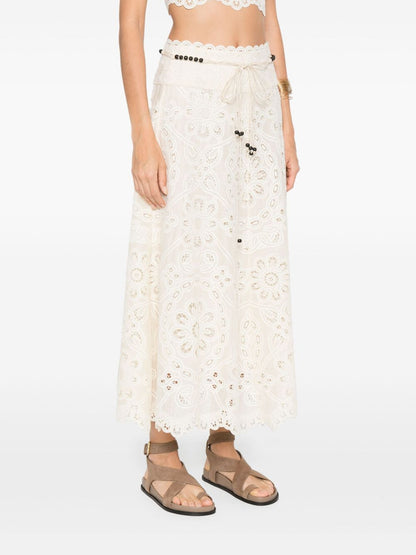 Zimmermann Rhiannon Cut-Out Floral Maxi Skirt Ivory Ivory
