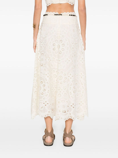 Zimmermann Rhiannon Cut-Out Floral Maxi Skirt Ivory Ivory