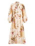 Zimmermann Ascension Printed Linen V-Neck Balloon Sleeve Dress Beige