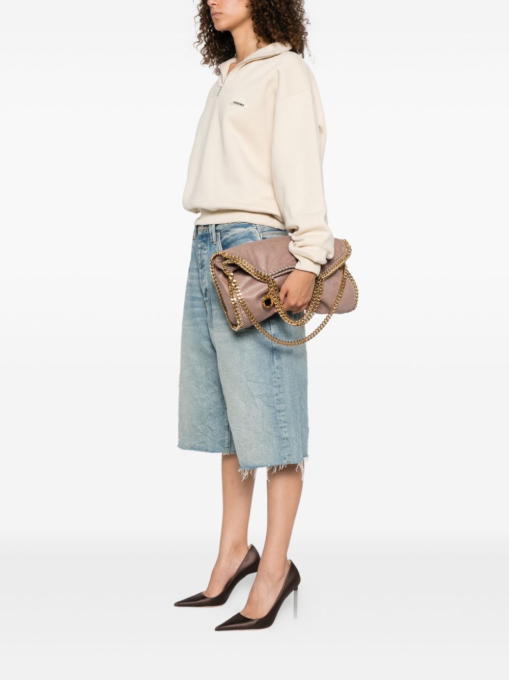 Stella McCartney Falabella Chain-Trimmed Suede-Effect Tote Bag Beige