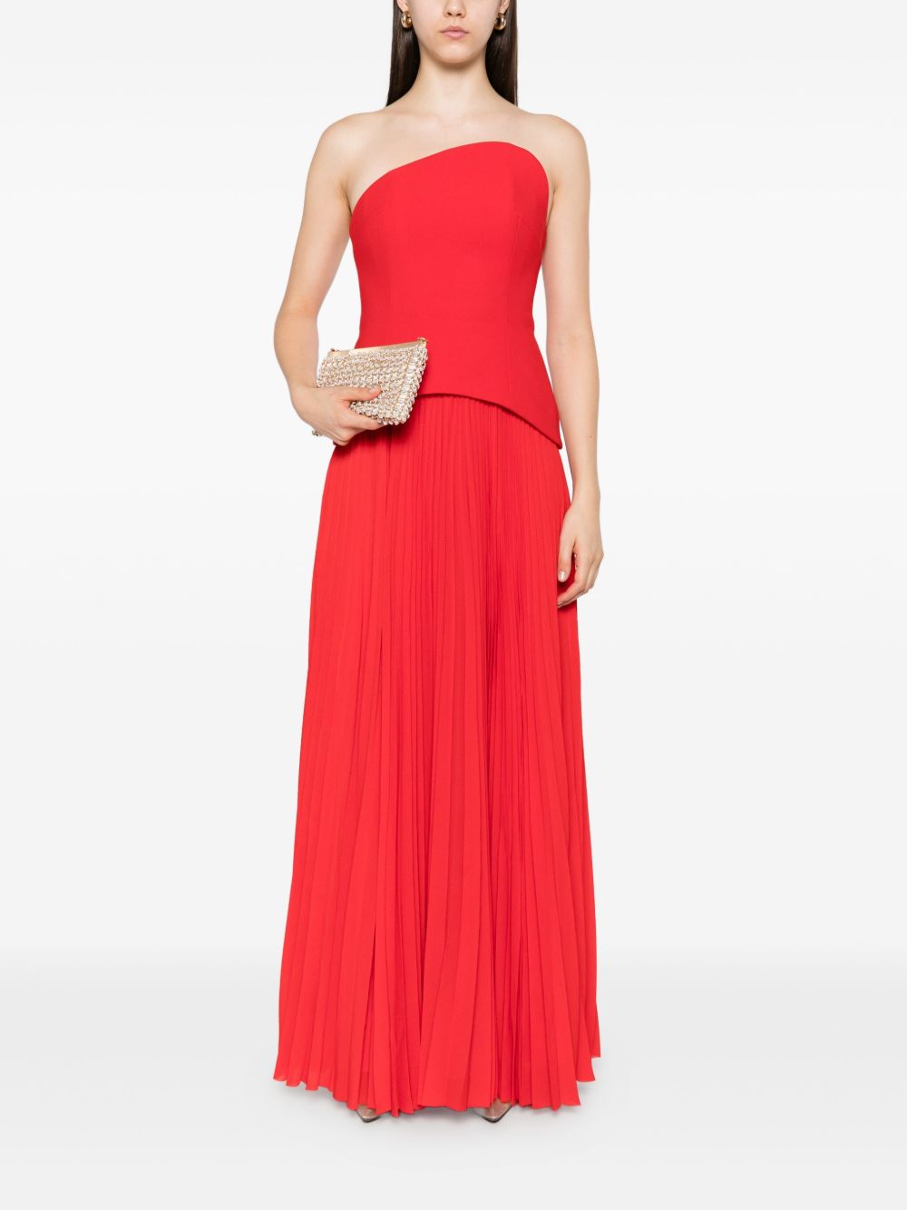 Solace London Britt Strapless Asymmetric Pleated Maxi Dress Red