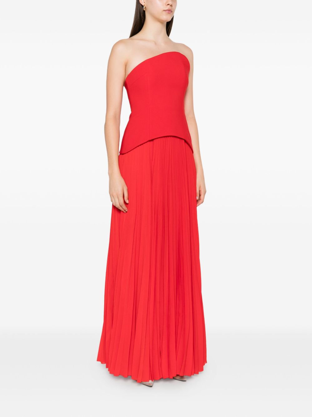 Solace London Britt Strapless Asymmetric Pleated Maxi Dress Red